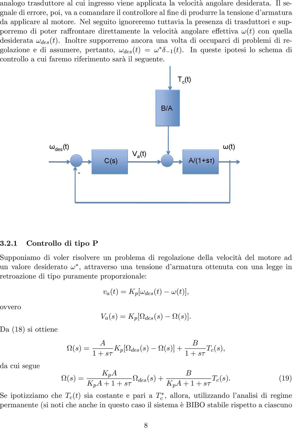 Nel seguito ignoreremo tuttavia la presenza di trasduttori e supporremo di poter raffrontare direttamente la velocità angolare effettiva ω con quella desiderata ω des.