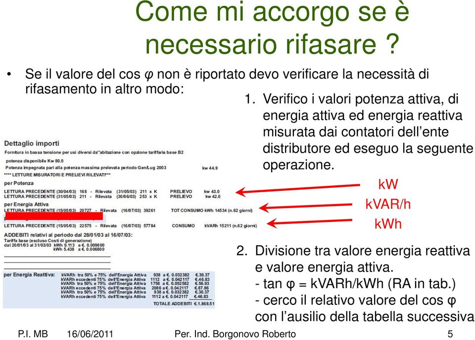 Verifico i valori potenza attiva, di energia attiva ed energia reattiva misurata dai contatori dell ente distributore ed eseguo la