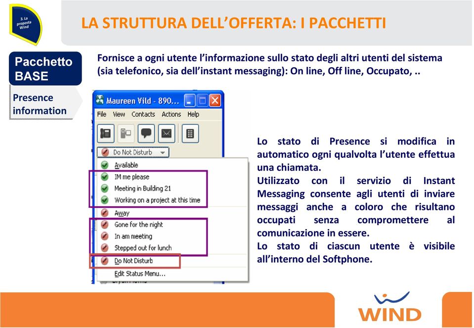 . Presence information Lo stato di Presence si modifica in automatico ogni qualvolta l utente effettua una chiamata.