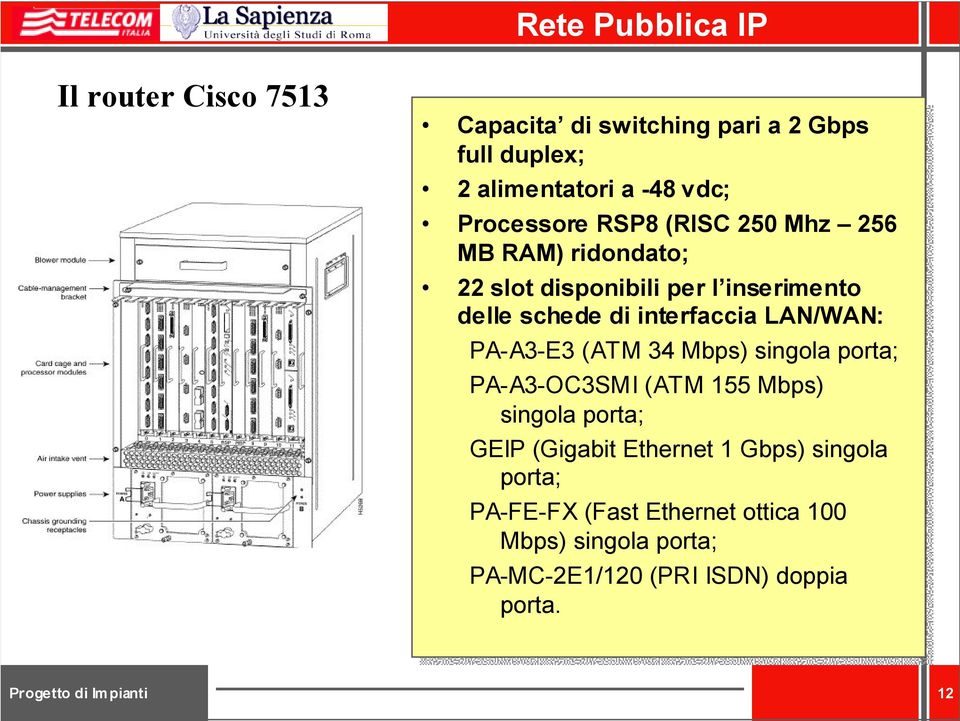 interfaccia LAN/WAN: PA-A3-E3 (ATM 34 Mbps) singola porta; PA-A3-OC3SMI (ATM 155 Mbps) singola porta; GEIP (Gigabit