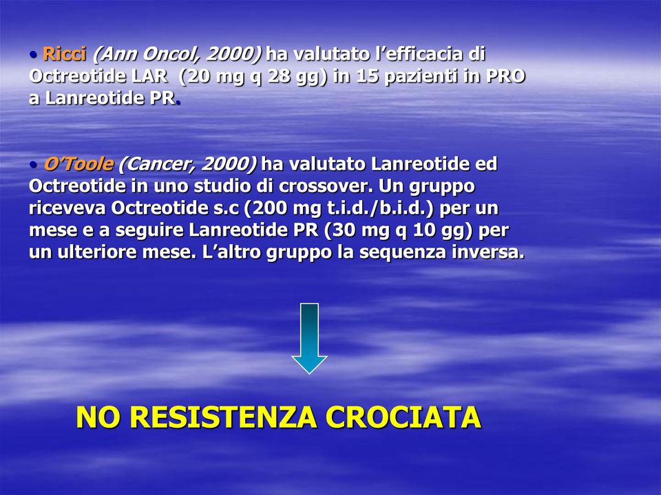 O Toole (Cancer, 2000) ha valutato Lanreotide ed Octreotide in uno studio di crossover.