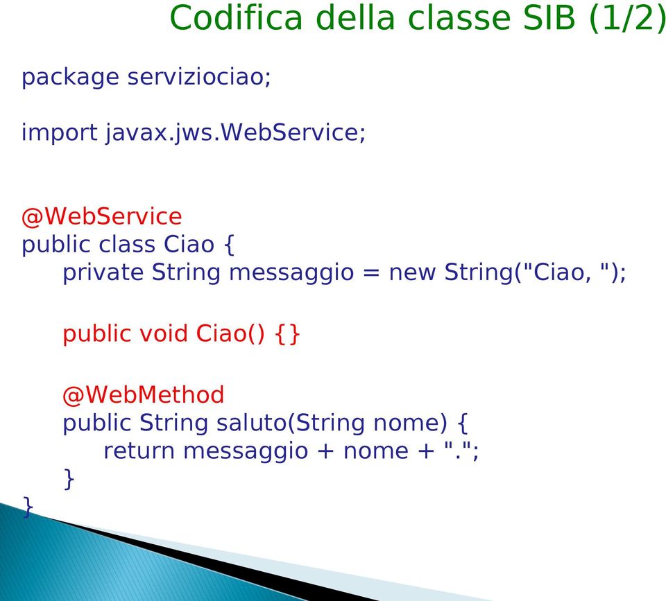 webservice; @WebService public class Ciao { private String