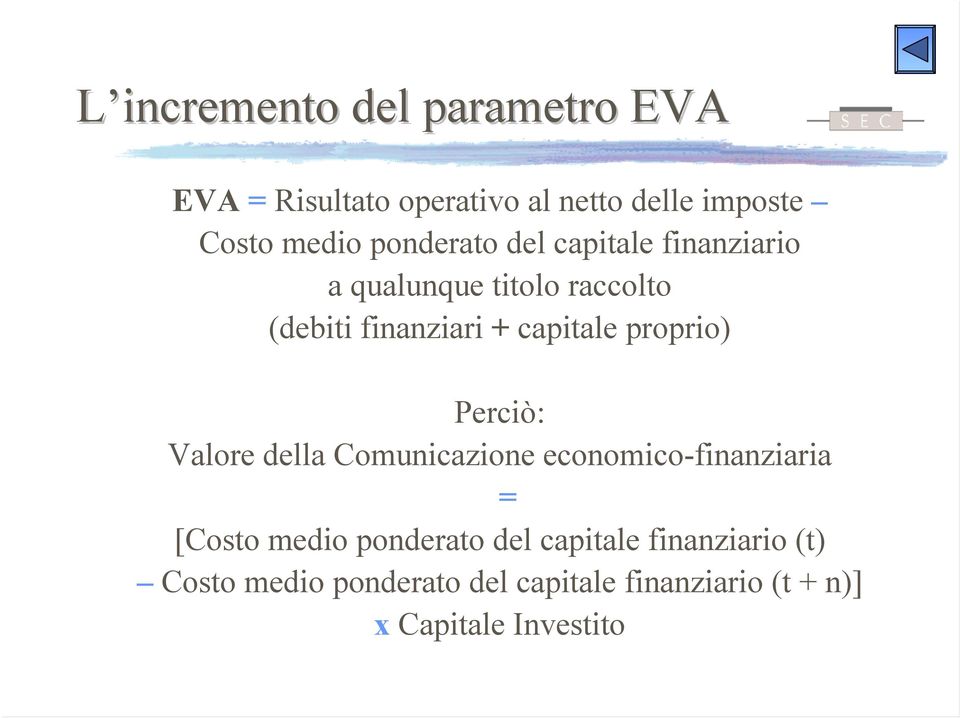 proprio) Perciò: Valore della Comunicazione economico-finanziaria = [Costo medio ponderato del