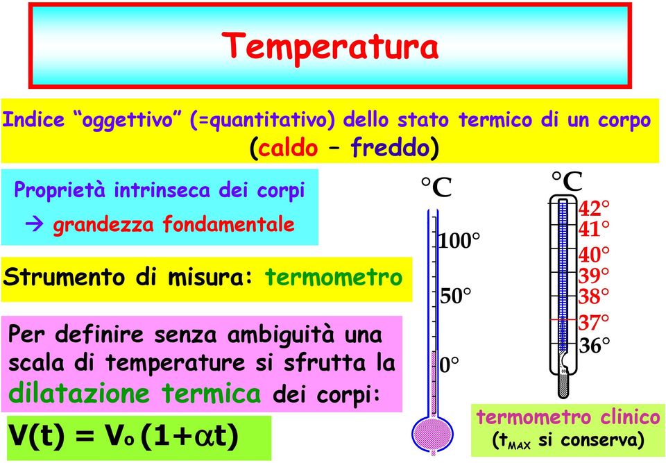 termometro Per definire senza ambiguità una scala di temperature si sfrutta la dilatazione