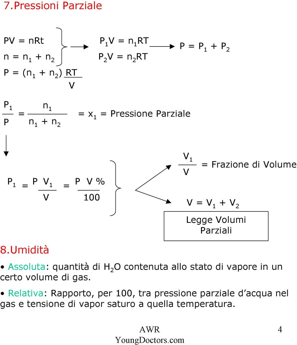 Umidità Legge Volumi Parziali Assoluta: quantità di H 2 O contenuta allo stato di vapore in un certo volume di gas.