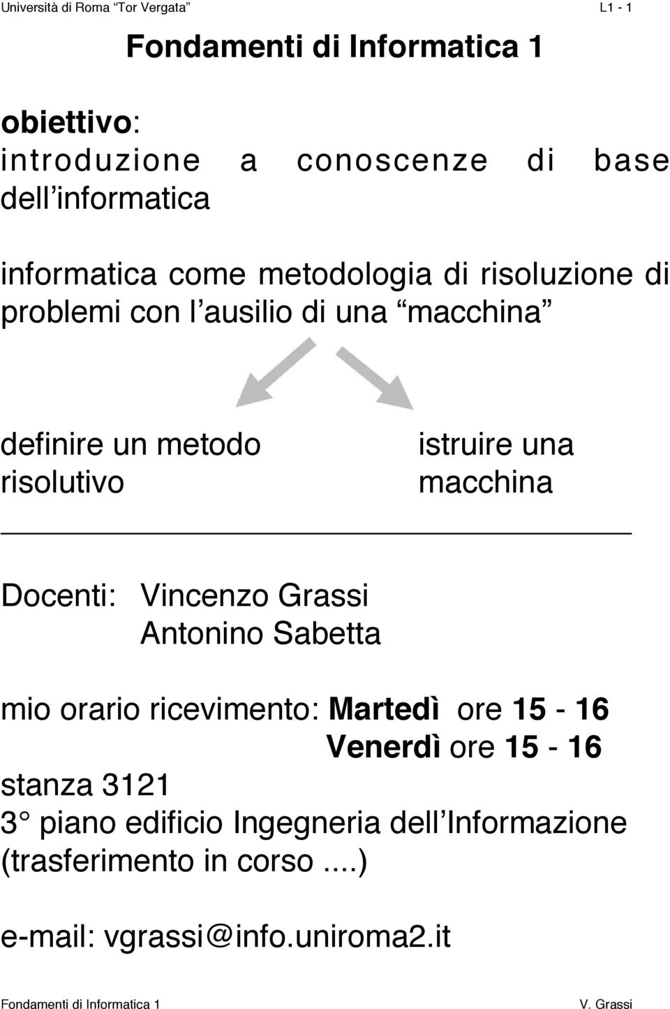 risolutivo macchina Docenti: Vincenzo Grassi Antonino Sabetta mio orario ricevimento: Martedì ore 15-16 Venerdì