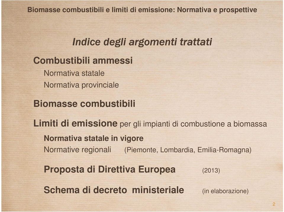 biomassa Normativa statale in vigore Normative regionali (Piemonte, Lombardia,