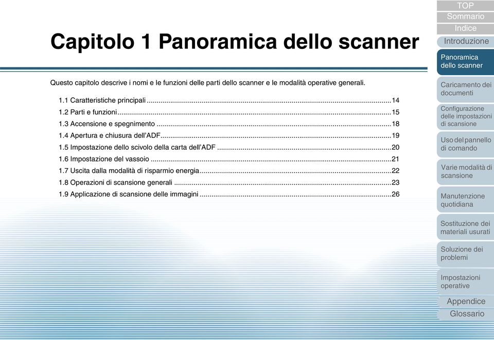 5 Impostazione dello scivolo della carta dell ADF...20 1.6 Impostazione del vassoio...21 1.