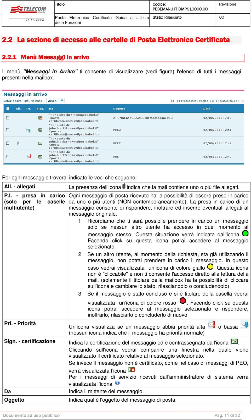 - presa in carico Ogni messaggio di posta ricevuto ha la possibilità di essere preso in carico (solo per le caselle da uno o più utenti (NON contemporaneamente).