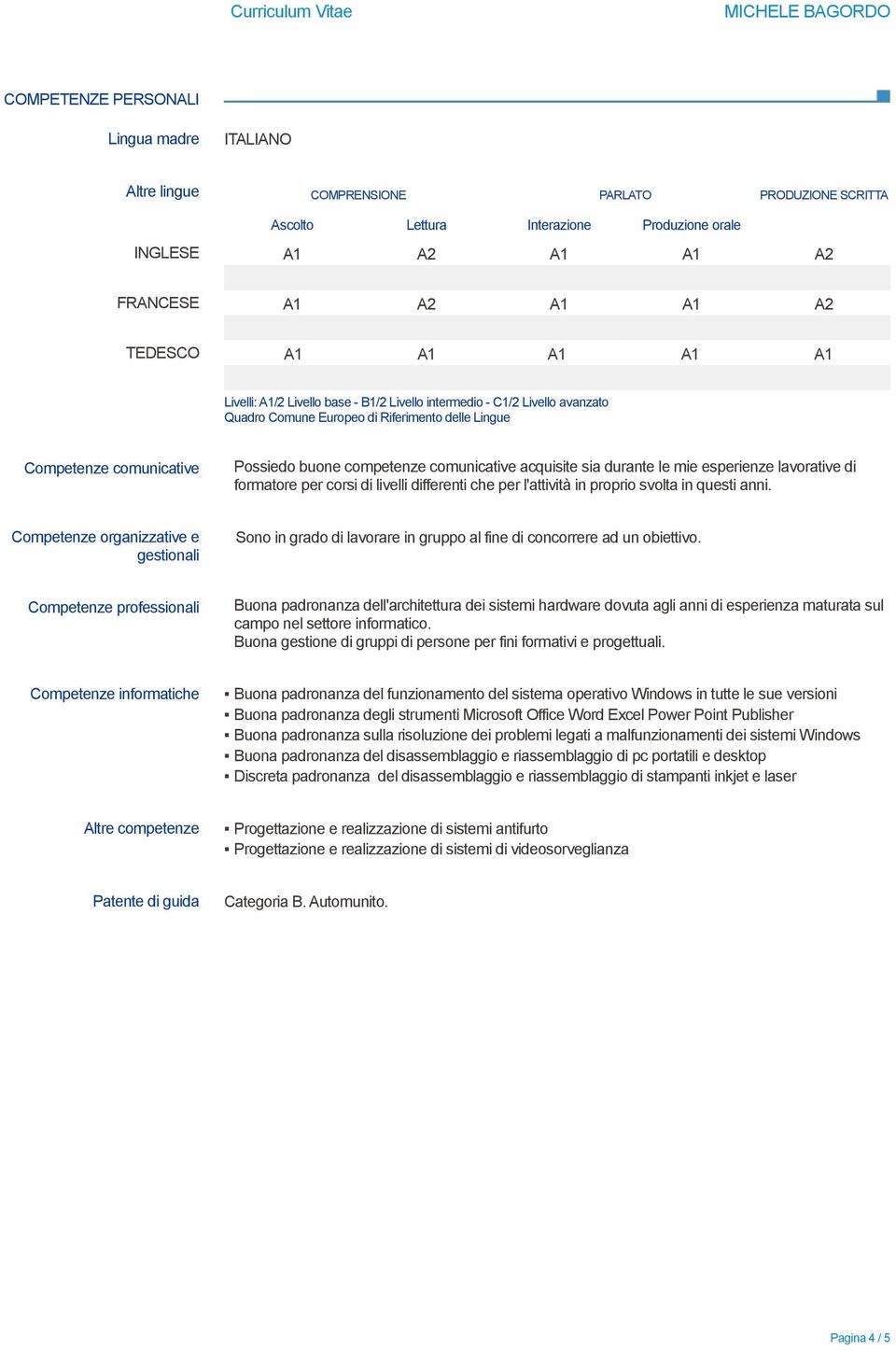 comunicative acquisite sia durante le mie esperienze lavorative di formatore per corsi di livelli differenti che per l'attività in proprio svolta in questi anni.