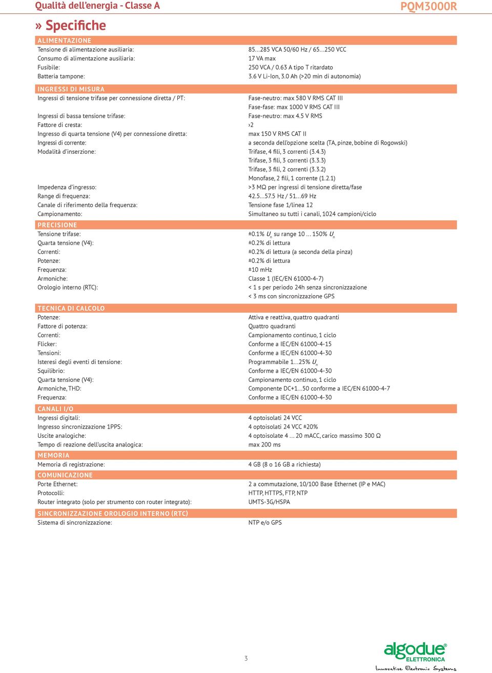 0 Ah (>20 min di autonomia) INGRESSI DI MISURA Ingressi di tensione trifase per connessione diretta / PT: Ingressi di bassa tensione trifase: Fase-neutro: max 580 V RMS CAT III Fase-fase: max 1000 V