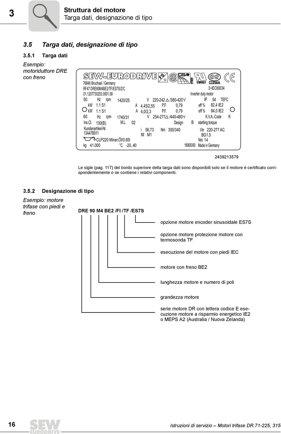 V.A.-Code K Ins.Cl. 130(B) M.L. 02 Design B starting torque Kundenartikel-Nr. i 56,73 Nm 300/340 Vbr 220-277 AC 13A47B911 IM M1 BG1.5 CLP220 Miner.Öl/0.65l Nm 14 kg 41.000 C -20.