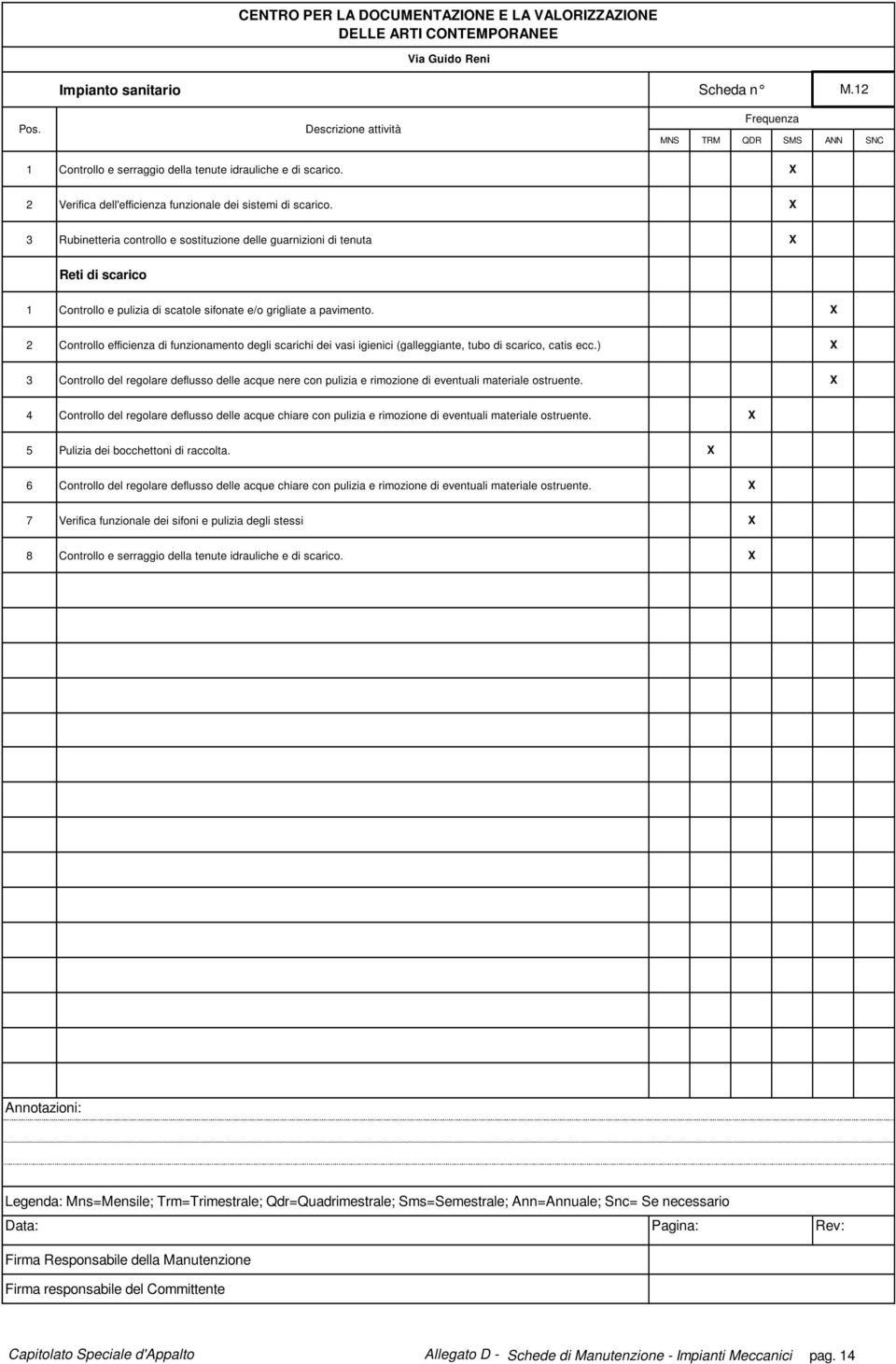 X 2 Controllo efficienza di funzionamento degli scarichi dei vasi igienici (galleggiante, tubo di scarico, catis ecc.