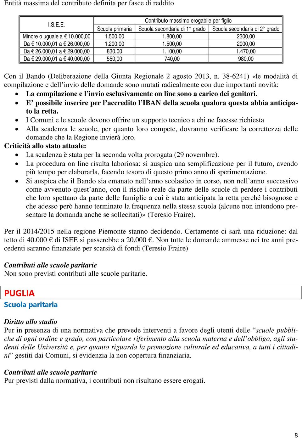 000,00 550,00 740,00 980,00 Con il Bando (Deliberazione della Giunta Regionale 2 agosto 2013, n.