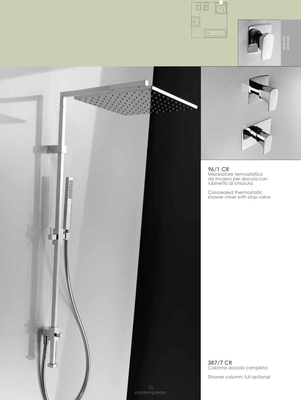 Concealed thermostatic shower mixer with stop valve