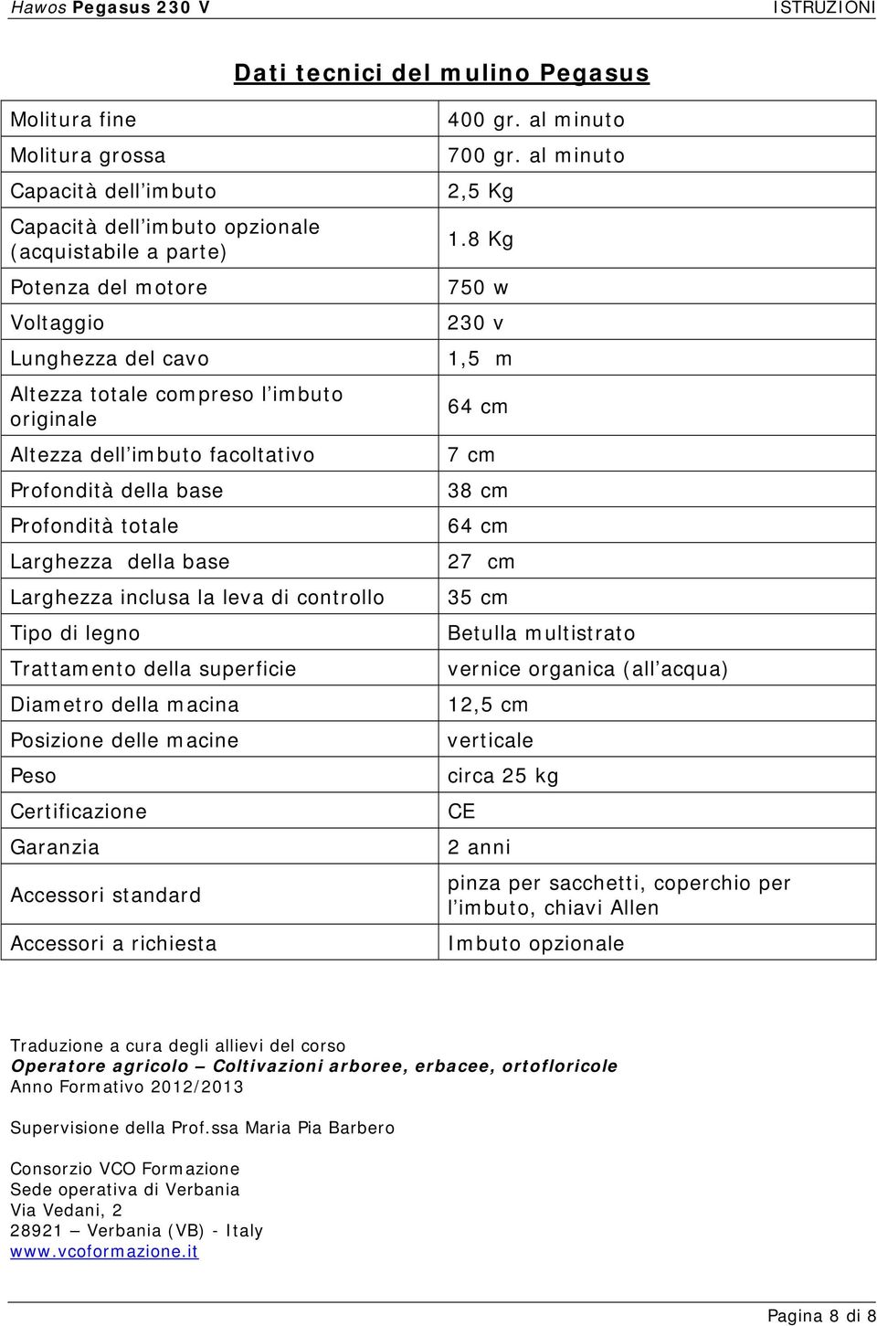 superficie Diametro della macina Posizione delle macine Peso Certificazione Garanzia Accessori standard Accessori a richiesta 400 gr. al minuto 700 gr. al minuto 2,5 Kg 1.