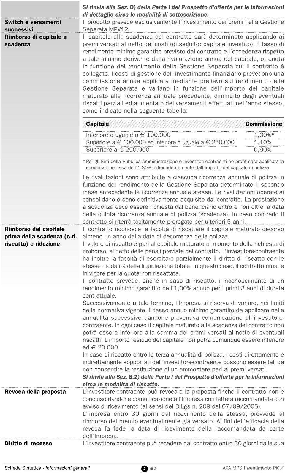 Il capitale alla scadenza del contratto sarà determinato applicando ai premi versati al netto dei costi (di seguito: capitale investito), il tasso di rendimento minimo garantito previsto dal