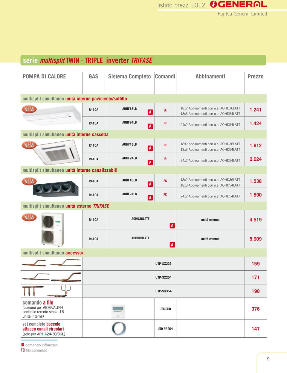 e. OHD36LTT 18x3 bbinamenti con u.e. OHD54LTT 1.912 multisplit simultaneo unità interne canalizzabili R410 UHF24LB IR 24x2 bbinamenti con u.e. OHD54LTT 2.024 R410 RHF18LB FC 18x2 bbinamenti con u.e. OHD36LTT 18x3 bbinamenti con u.e. OHD54LTT 1.538 multisplit simultaneo unità esterne TRIFSE R410 RHF24LB FC 24x2 bbinamenti con u.