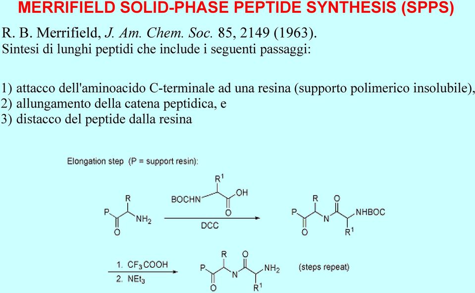 Sintesi di lunghi peptidi che include i seguenti passaggi: 1) attacco