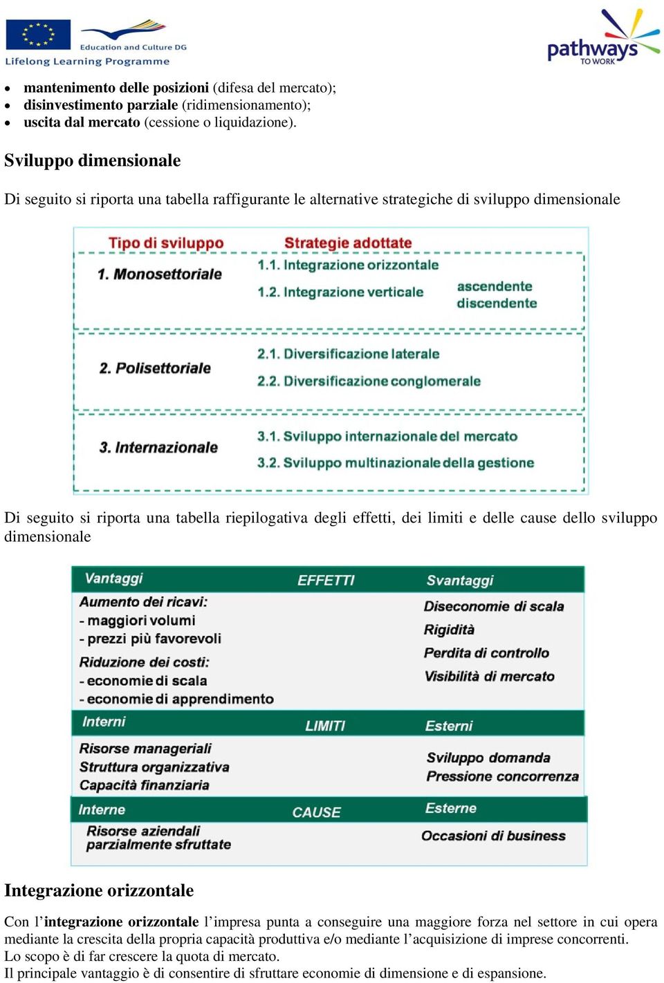 limiti e delle cause dello sviluppo dimensionale Integrazione orizzontale Con l integrazione orizzontale l impresa punta a conseguire una maggiore forza nel settore in cui opera mediante