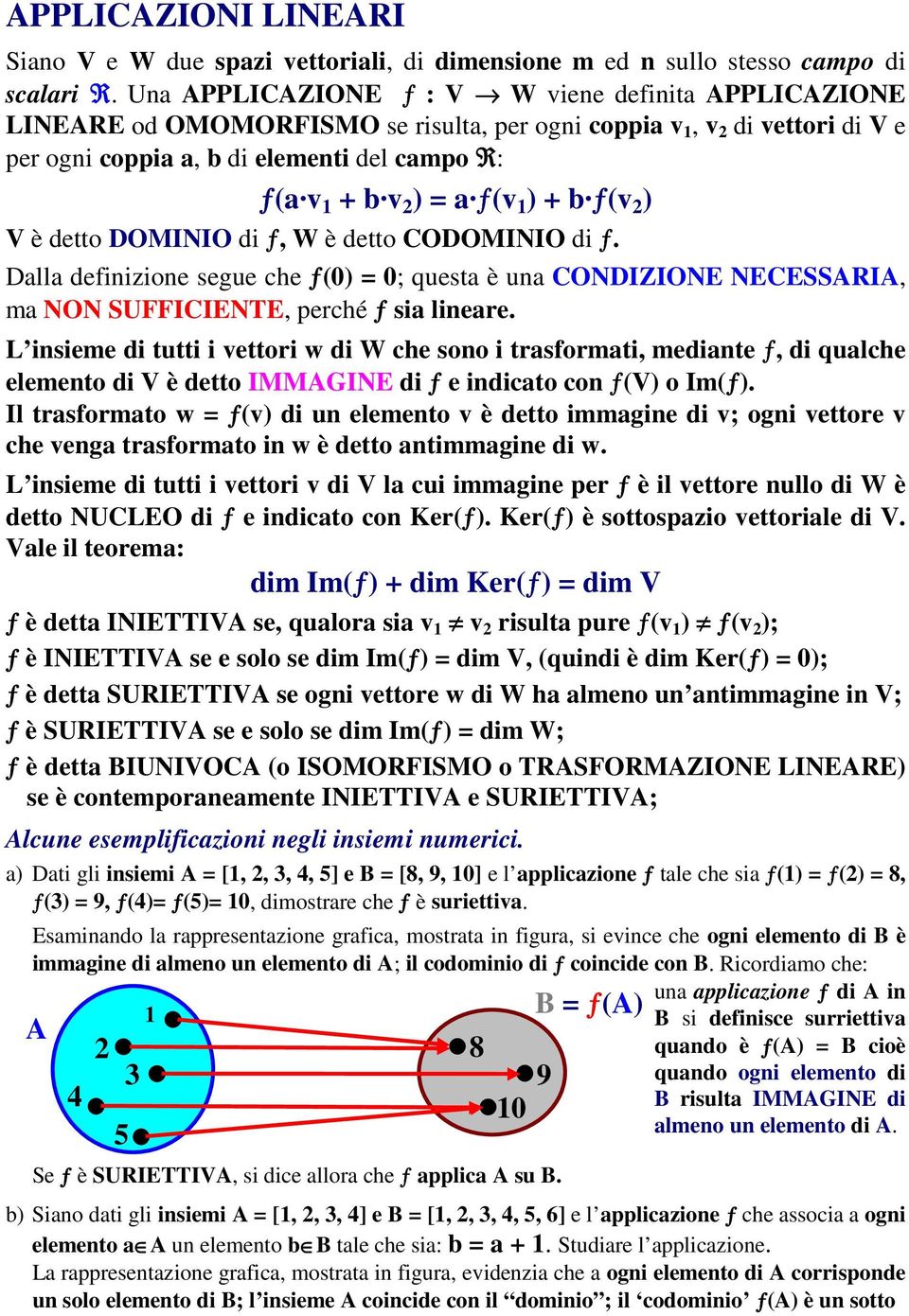 ƒ(v ) V è detto DOMINIO di ƒ, W è detto CODOMINIO di ƒ. Dalla definizione segue che ƒ() ; questa è una CONDIZIONE NECESSARIA, ma NON SUFFICIENTE, perché ƒ sia lineare.