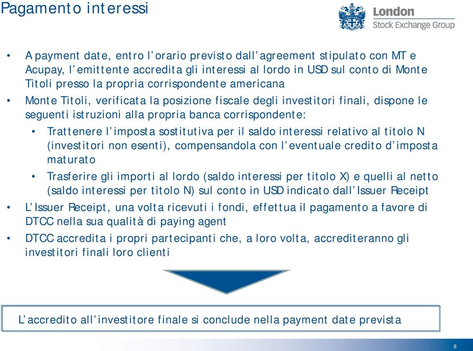 il saldo interessi relativo al titolo N (investitori non esenti), compensandola con l eventuale credito d imposta maturato Trasferire gli importi al lordo (saldo interessi per titolo X) e quelli al