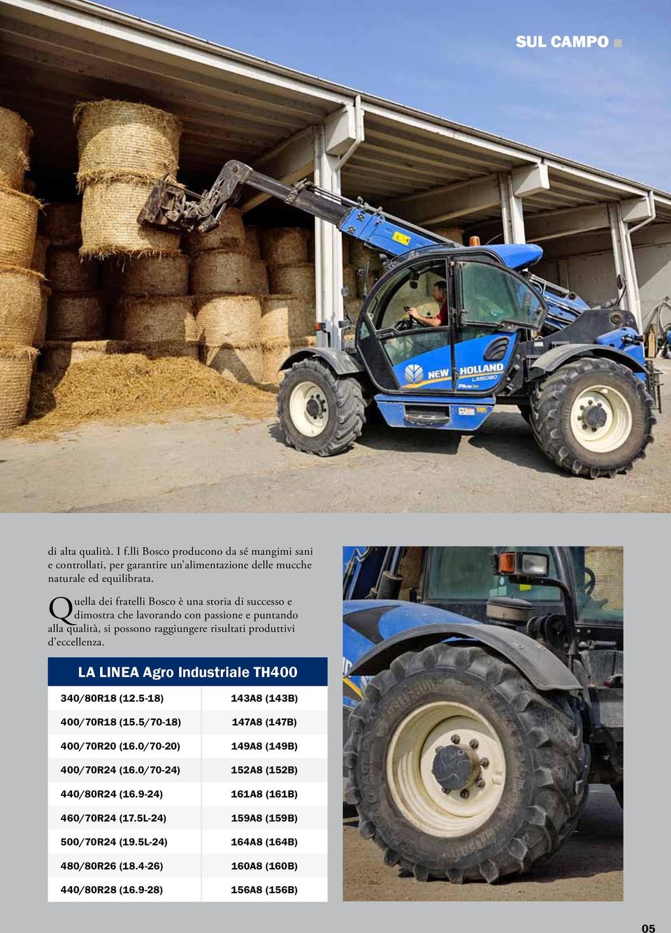 eccellenza. LA LINEA Agro Industriale TH400 340/80R18 (12.5-18) 143A8 (143B) 400/70R18 (15.5/70-18) 147A8 (147B) 400/70R20 (16.0/70-20) 149A8 (149B) 400/70R24 (16.