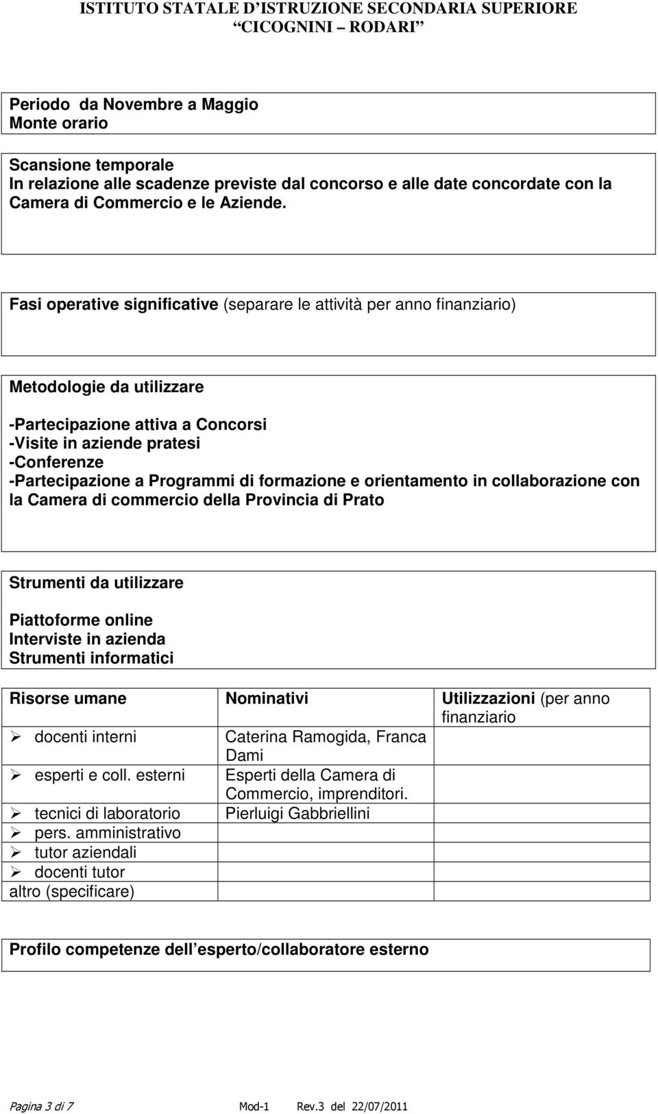 di formazione e orientamento in collaborazione con la Camera di commercio della Provincia di Prato Strumenti da utilizzare Piattoforme online Interviste in azienda Strumenti informatici Risorse umane