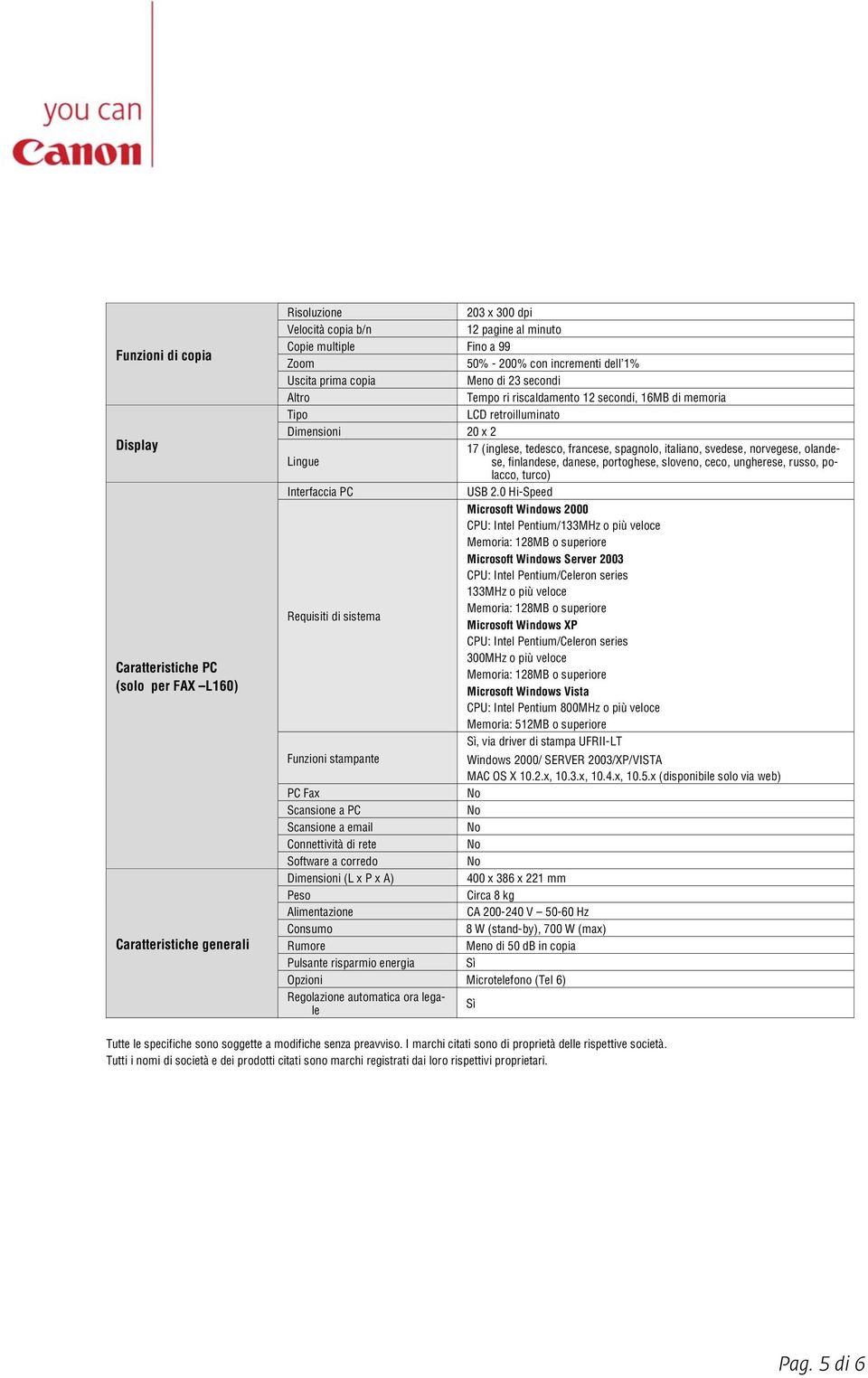 italiano, svedese, norvegese, olandese, Lingue finlandese, danese, portoghese, sloveno, ceco, ungherese, russo, po- lacco, turco) Interfaccia PC USB 2.