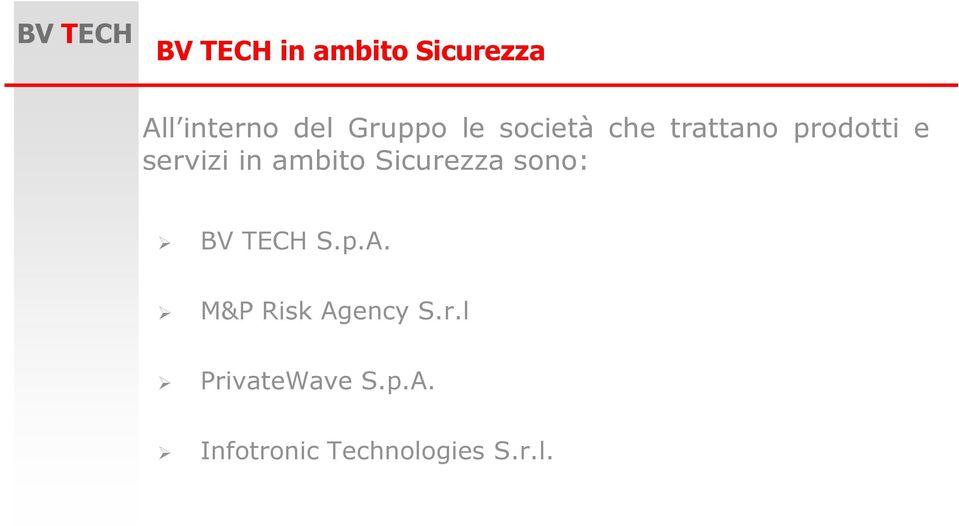 ambito Sicurezza sono: BV TECH S.p.A.