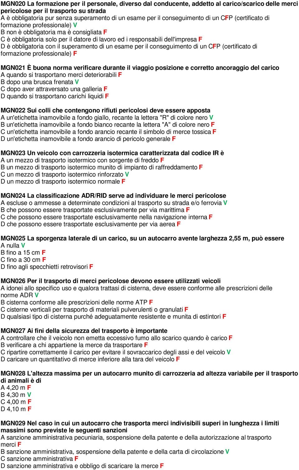 obbligatoria con il superamento di un esame per il conseguimento di un CFP (certificato di formazione professionale) F MGN021 È buona norma verificare durante il viaggio posizione e corretto