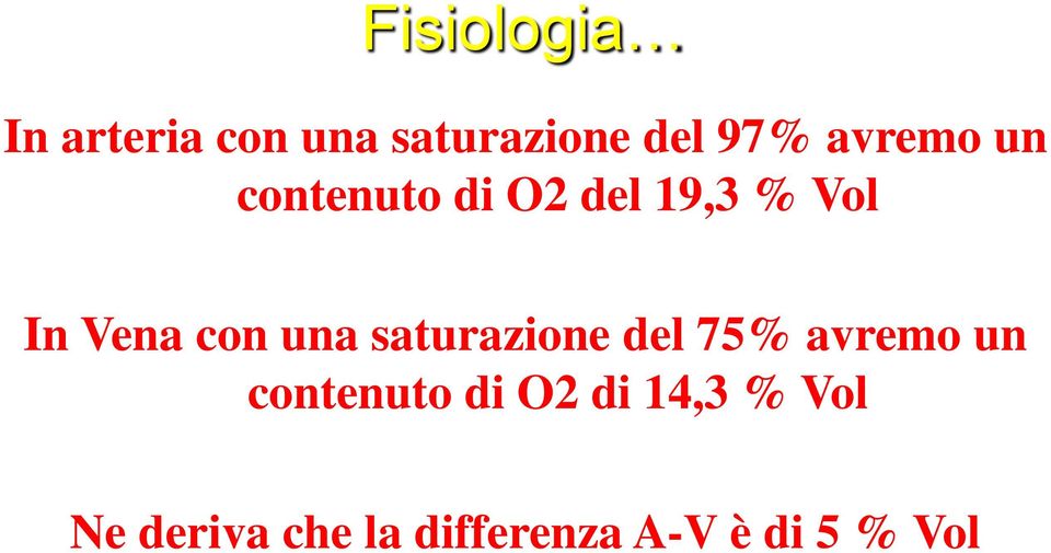 una saturazione del 75% avremo un contenuto di O2 di