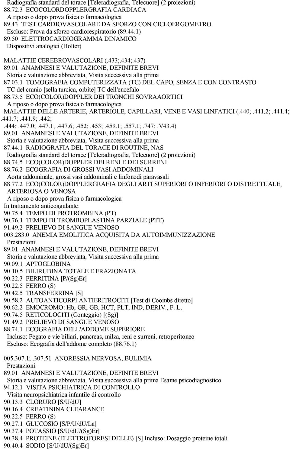 50 ELETTROCARDIOGRAMMA DINAMICO Dispositivi analogici (Holter) MALATTIE CEREBROVASCOLARI (.433;.434;.437) 87.03.