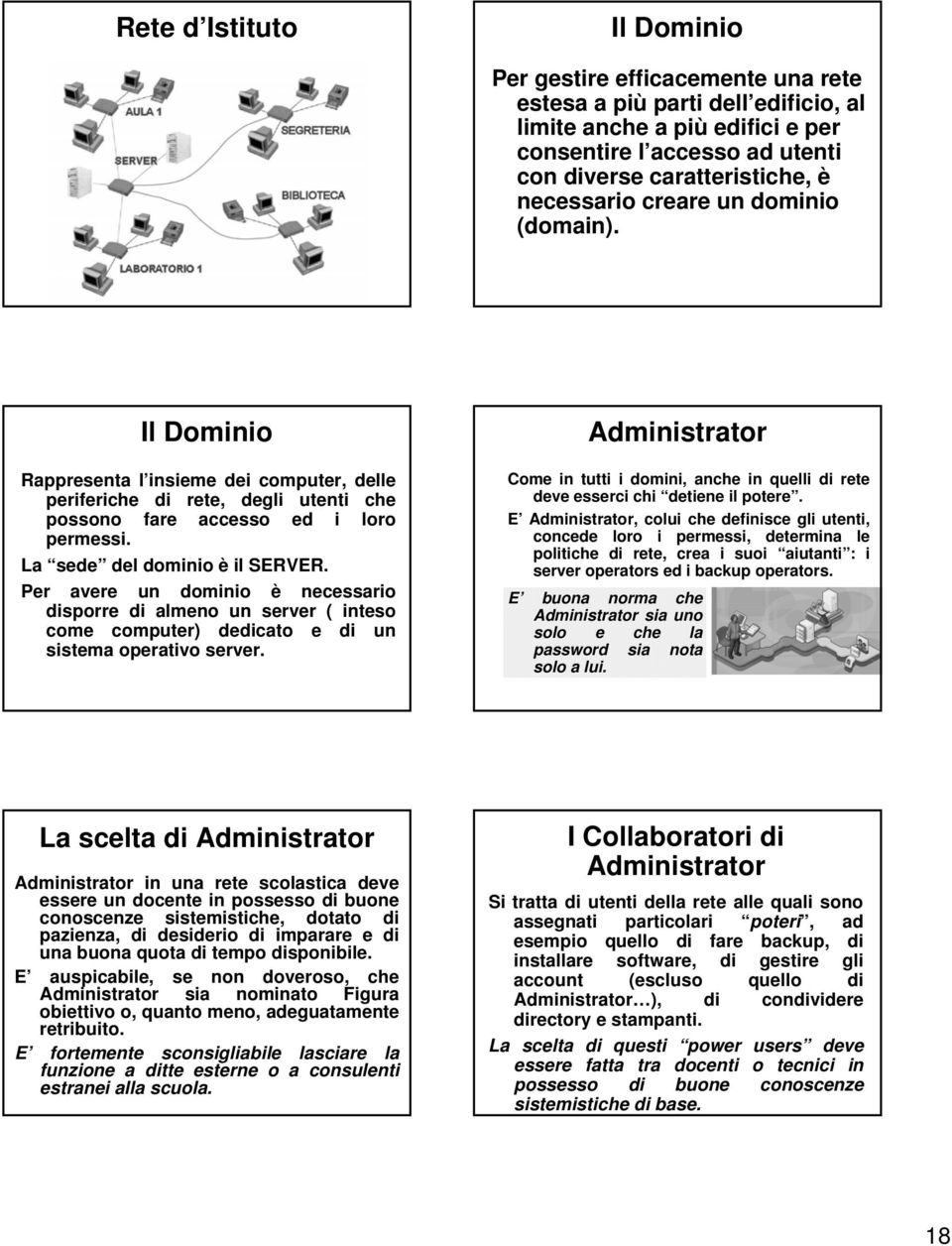 La sede del dominio è il SERVER. Per avere un dominio è necessario disporre di almeno un server ( inteso come computer) dedicato e di un sistema operativo server.