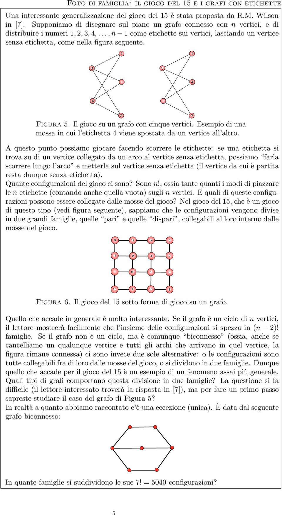 Figura. Il gioco su un grafo con cinque vertici. Esempio di una mossa in cui l etichetta viene spostata da un vertice all altro.