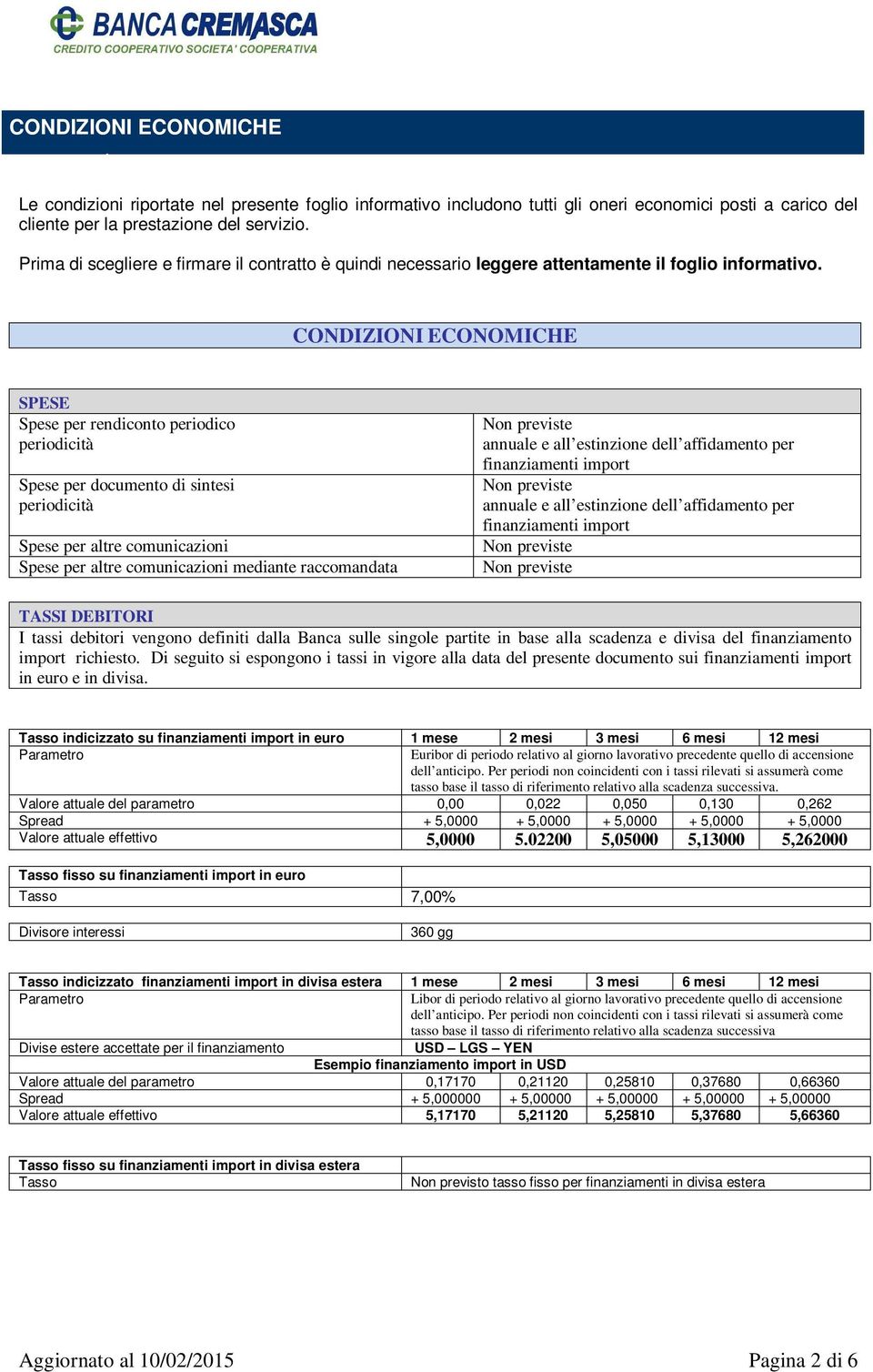 CONDIZIONI ECONOMICHE SPESE Spese per rendiconto periodico periodicità Spese per documento di sintesi periodicità Spese per altre comunicazioni Spese per altre comunicazioni mediante raccomandata