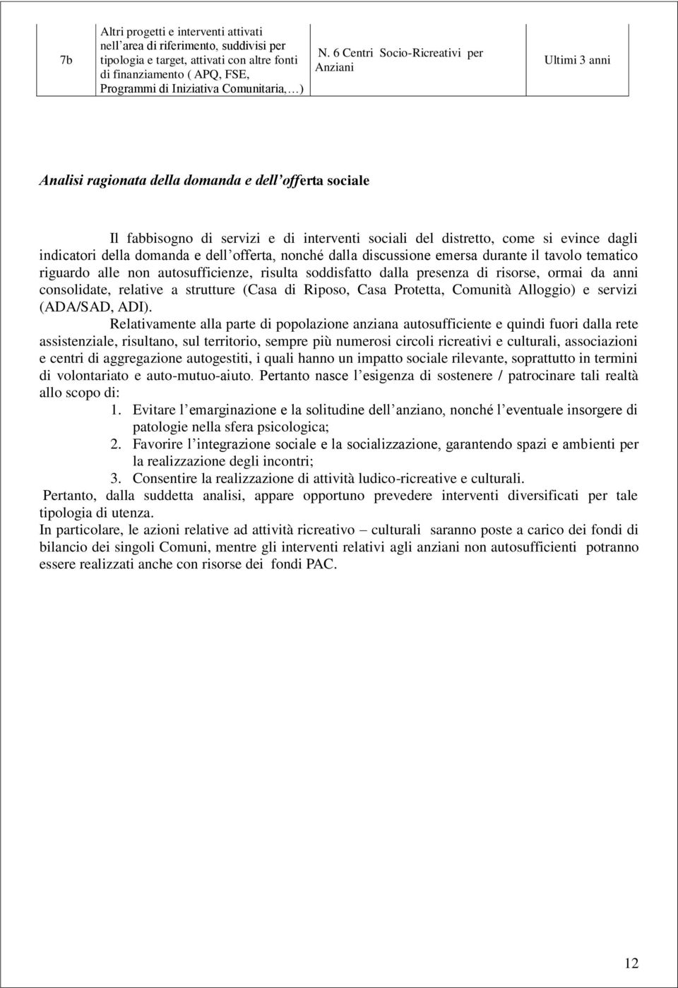 indicatori della domanda e dell offerta, nonché dalla discussione emersa durante il tavolo tematico riguardo alle non autosufficienze, risulta soddisfatto dalla presenza di risorse, ormai da anni