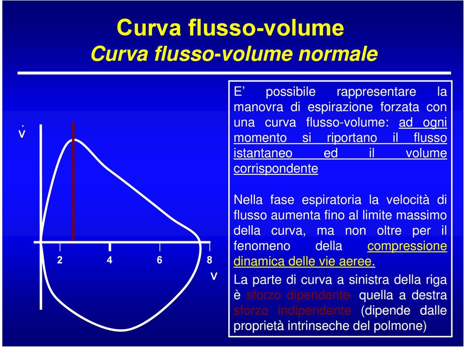 flusso istantaneo ed il volume corrispondente Nella fase espiratoria la velocità di flusso aumenta fino al limite massimo della curva,