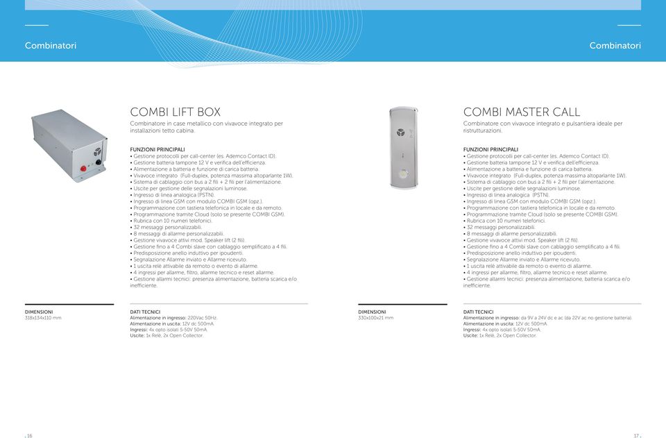 Gestione batteria tampone 12 V e verifica dell efficienza. Alimentazione a batteria e funzione di carica batteria. Vivavoce integrato (Full-duplex, potenza massima altoparlante 1W).