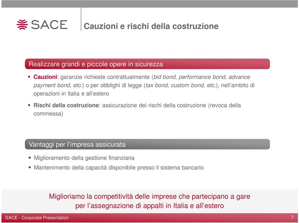 ), nell ambito di operazioni in Italia e all estero Rischi della costruzione: assicurazione dei rischi della costruzione (revoca della commessa) Vantaggi per l