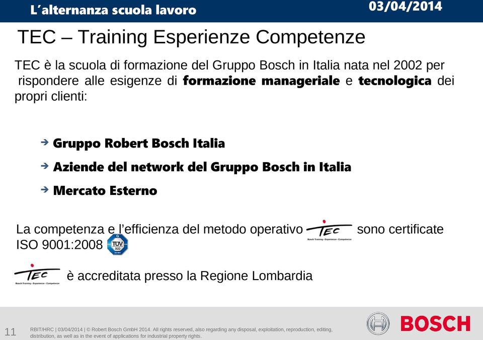 Robert Bosch Italia Aziende del network del Gruppo Bosch in Italia Mercato Esterno La competenza e l