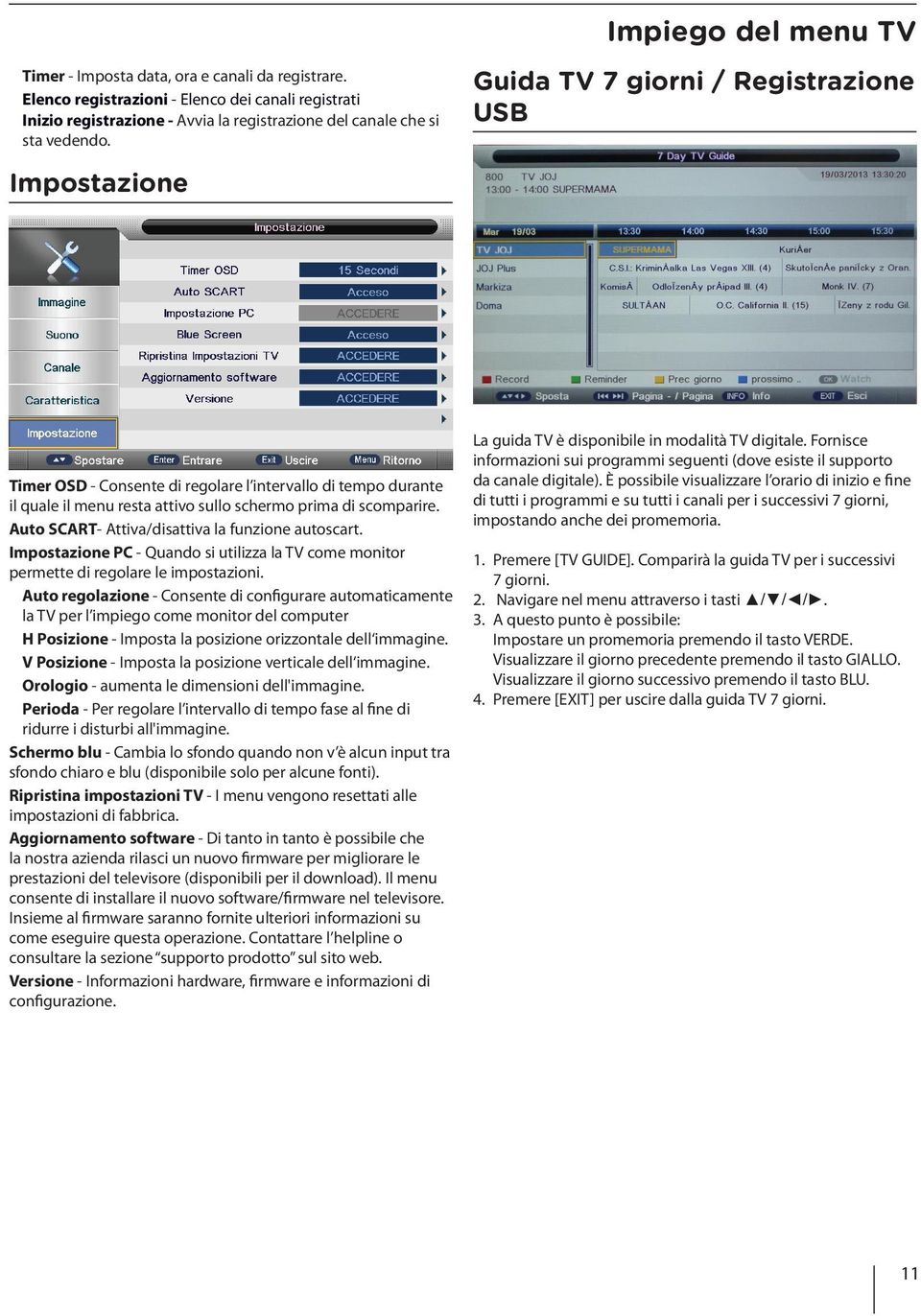 Auto SCART- Attiva/disattiva la funzione autoscart. Impostazione PC - Quando si utilizza la TV come monitor permette di regolare le impostazioni.