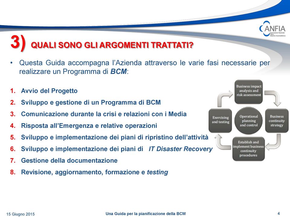 Sviluppo e gestione di un Programma di BCM 3. Comunicazione durante la crisi e relazioni con i Media 4.
