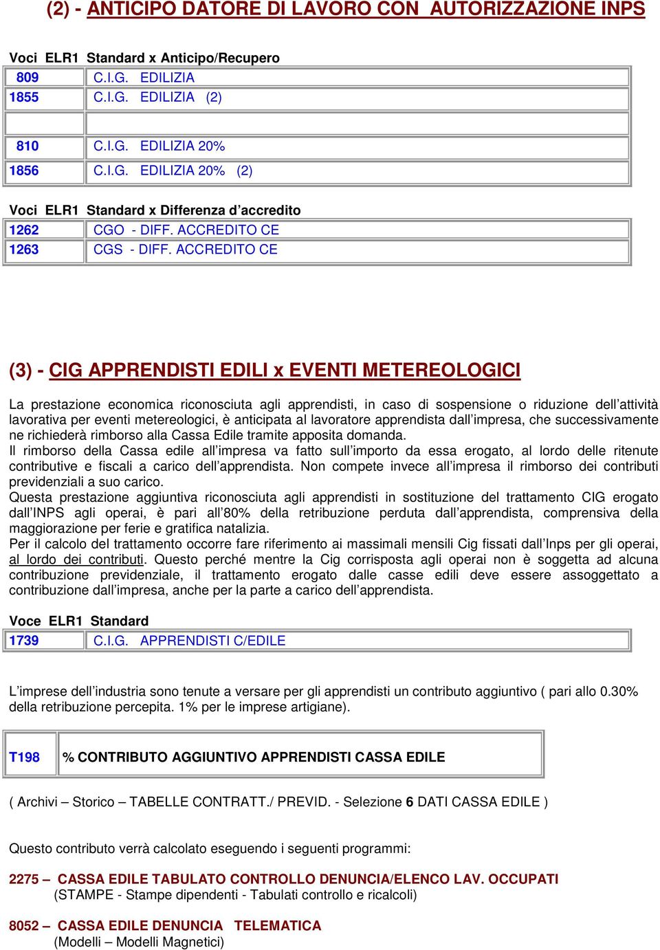 ACCREDITO CE (3) - CIG APPRENDISTI EDILI x EVENTI METEREOLOGICI La prestazione economica riconosciuta agli apprendisti, in caso di sospensione o riduzione dell attività lavorativa per eventi