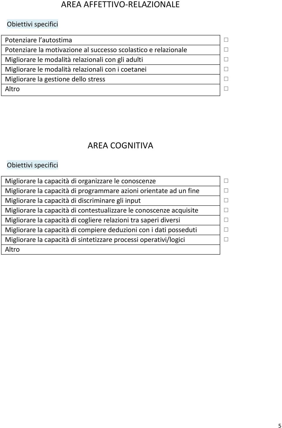 programmare azioni orientate ad un fine Migliorare la capacità di discriminare gli input Migliorare la capacità di contestualizzare le conoscenze acquisite Migliorare la