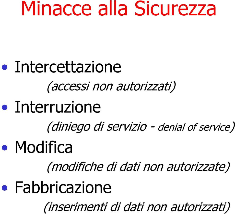 servizio - denial of service) (modifiche di dati non