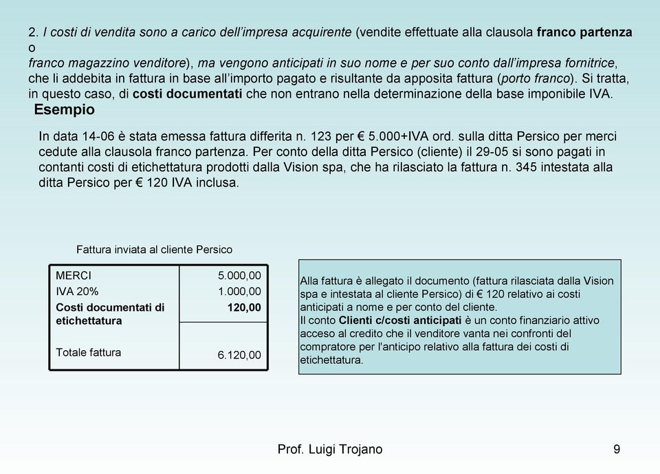 Si tratta, in questo caso, di costi documentati che non entrano nella determinazione della base imponibile IVA. Esempio In data 14-06 è stata emessa fattura differita n. 123 per 5.000+IVA ord.