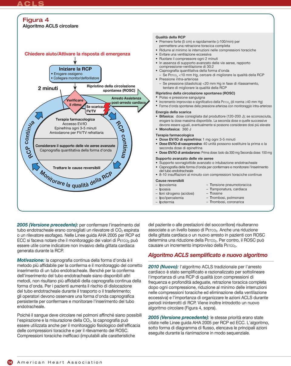 forma d'onda Trattare le cause reversibili Ripristino della circolazione spontanea (ROSC) Se scarica FV/TV Monit orare la qualità della RCP Arresto Assistenza post-arresto cardiaco RCP continua