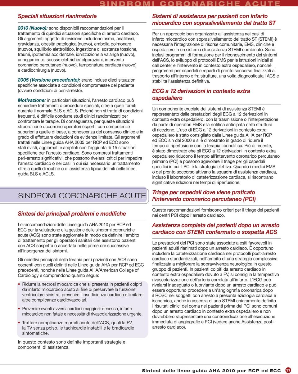 ipotermia accidentale, ionizzazione a valanga (nuovo), annegamento, scosse elettriche/folgorazioni, intervento coronarico percutaneo (nuovo), tamponatura cardiaca (nuovo) e cardiochirurgia (nuovo).