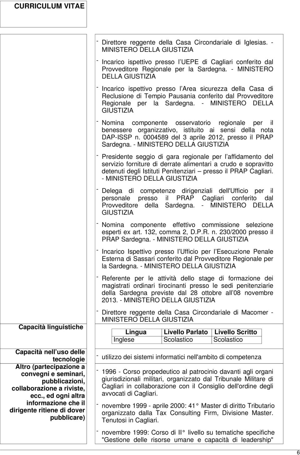 - MINISTERO DELLA - Nomina componente osservatorio regionale per il benessere organizzativo, istituito ai sensi della nota DAP-ISSP n. 0004589 del 3 aprile 2012, presso il PRAP Sardegna.